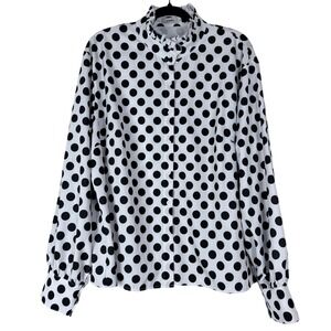 AOMEI Polka Dot Ruffle Neck Blouse Tie Neck Long Sleeve Women's Plus Size‎ 3XL